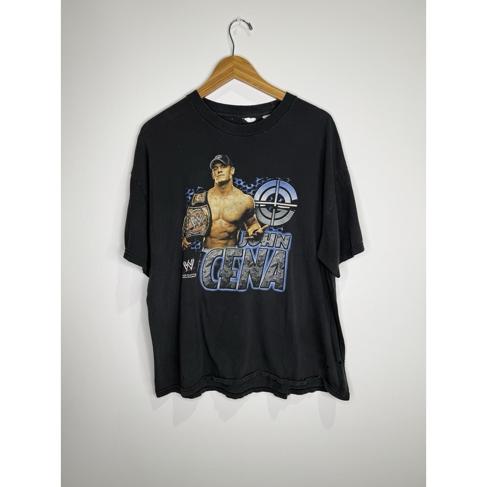 WWE Men's Y2K John Cena Short Sleeve Distressed Black Graphic T-shirt Size L - Picture 6 of 16